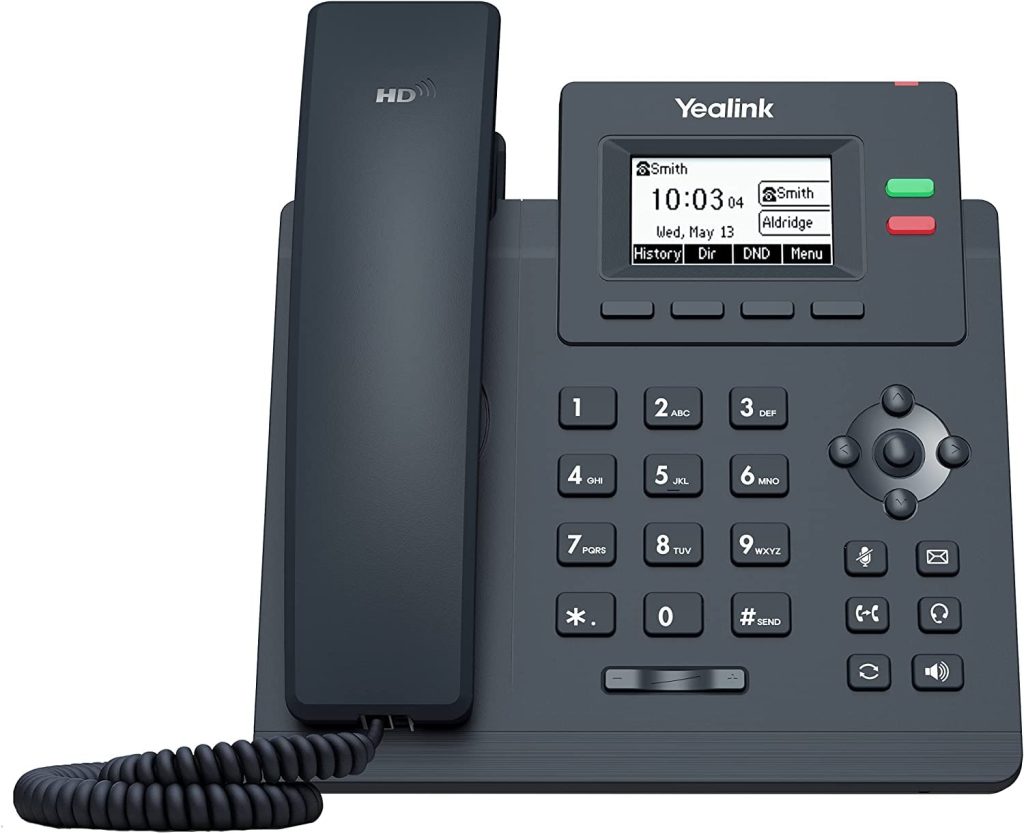 Yealink T33G desk phone with a display screen, keypad, and function buttons, ideal for speed dial setup.