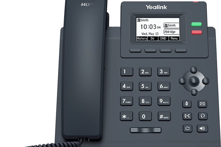 Yealink T33G desk phone with a display screen, keypad, and function buttons, ideal for speed dial setup.
