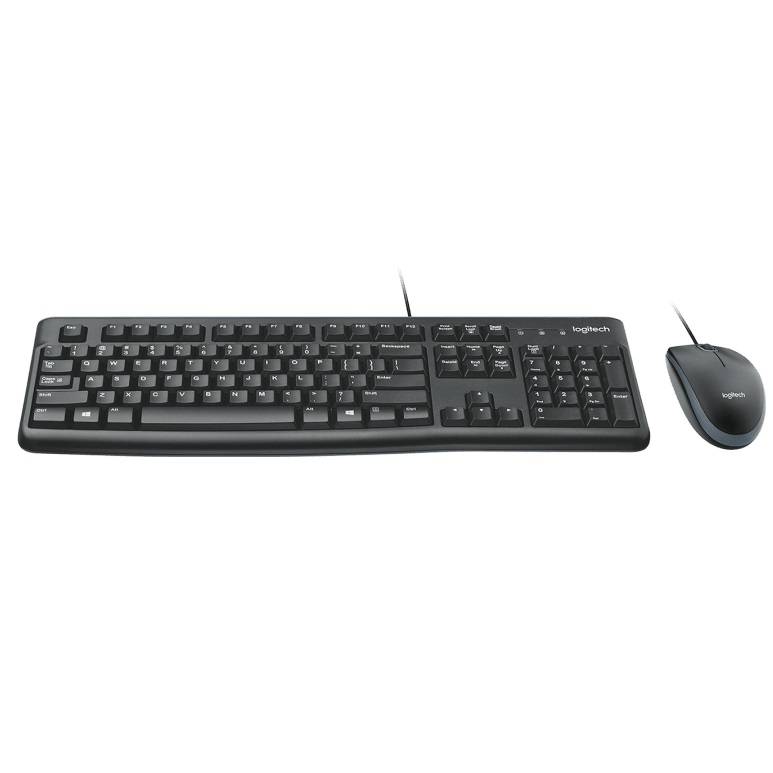 Logitech MK120 wired keyboard and mouse combo – a budget-friendly, durable USB input set ideal for classrooms and office setups.