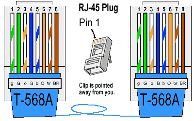 Diagram showing the T-568A Ethernet cable wiring standard with color-coded wires (green, orange, blue, brown) inside RJ-45 connectors. Both ends follow the same color sequence, illustrating a straight-through cable configuration. Title reads “What Do Ethernet Cable Colors Mean? Understanding Norden’s U/UTP Wiring.